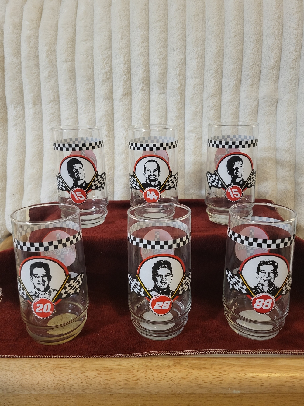 Vintage 1999 Coca-Cola NASCAR Glasses Set of 6 NOS Indiana Glass Mint Stickers
